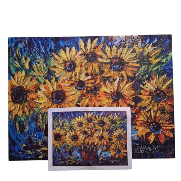 americanflat Puzzle Sunflower Bouquet Painting Blue Yellow 500 Piece 18x24 Inch - Picture 6 of 7